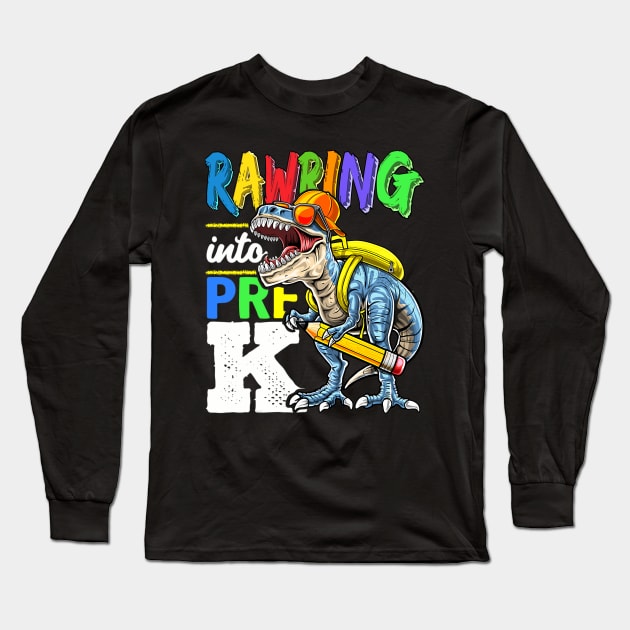 Rawring into Pre-K Dinosaur Back to School  s Gift Long Sleeve T-Shirt by fatmehedo8